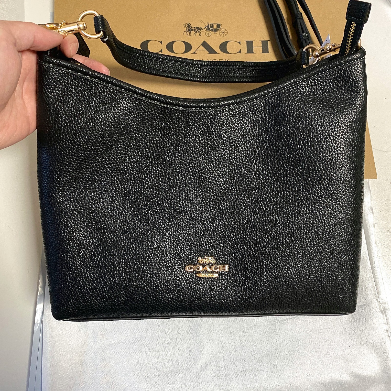 COACH CR148 Laurel Shoulder Bag Soft Pebble Leather Black Outlet FREESHIPPING