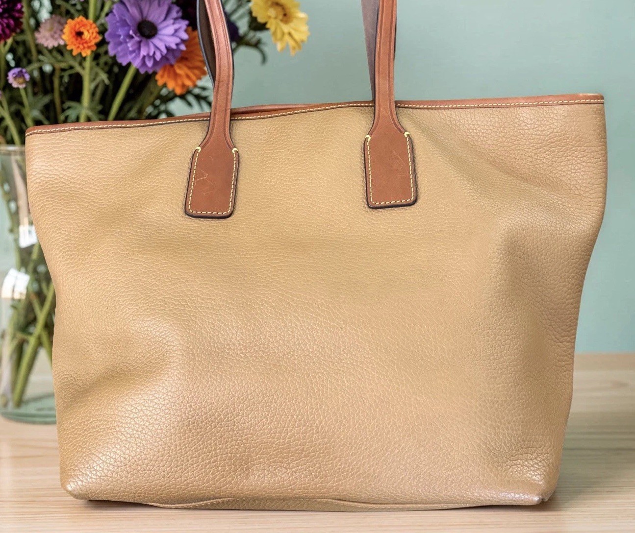 Dooney Bourke Camden Beacon Tan Brown Pebbled Leather Large Shopper Tote Bag