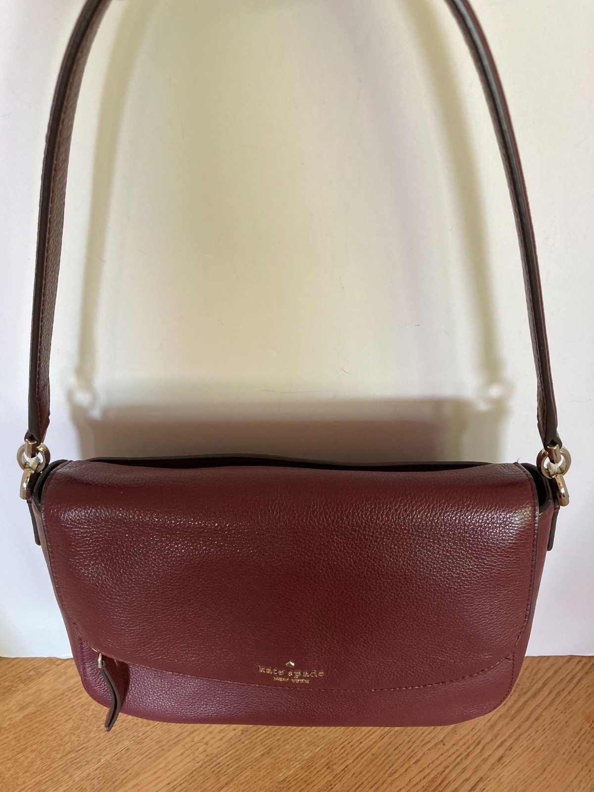 Kate Spade Burgundy Pebbled Leather Top Zip Flap Magnetic Snap Shoulder Bag