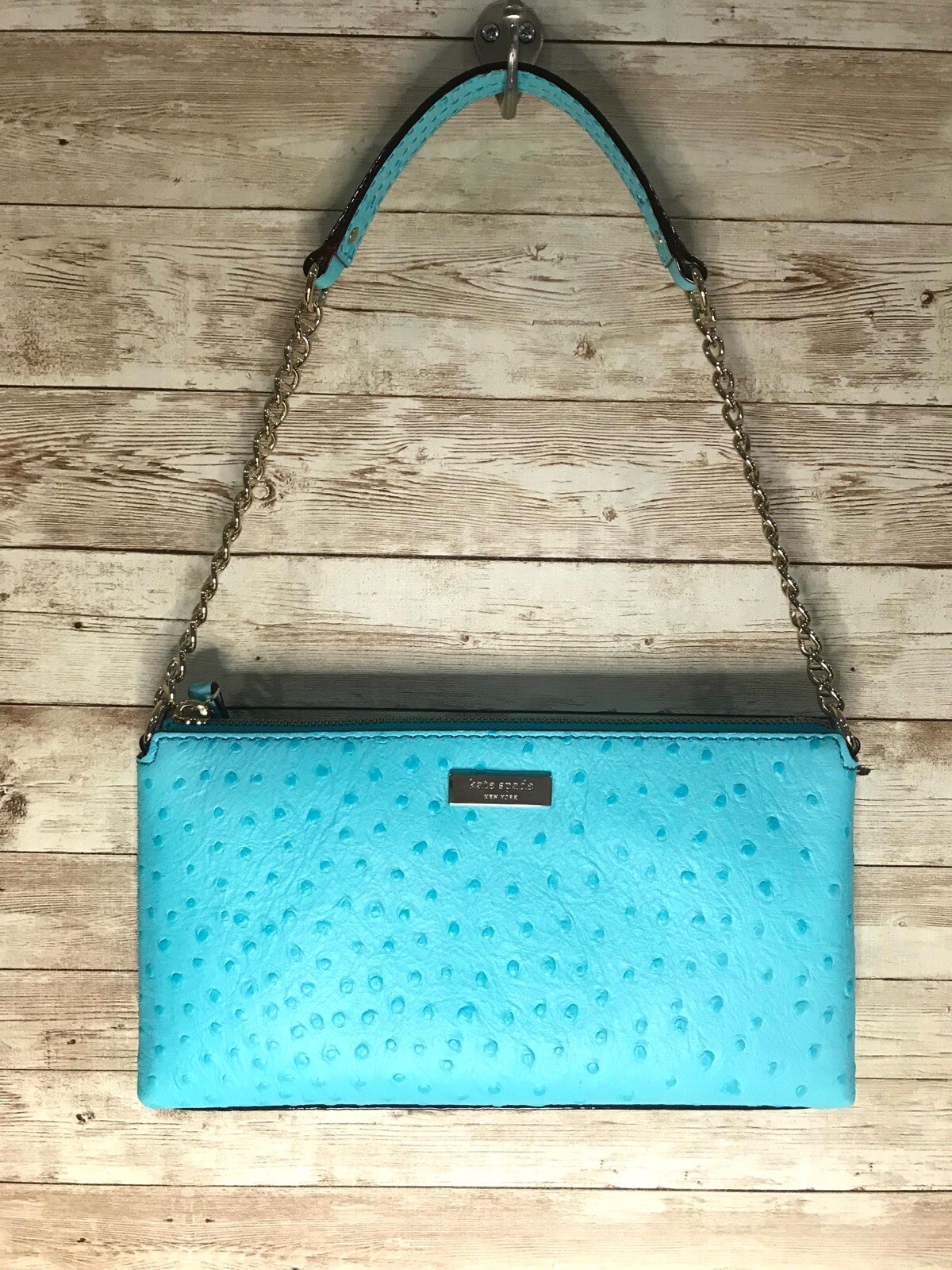 Kate Spade Wellesley Byrd Ostrich Pool Blue Leather Purse WKRU1887 Purse
