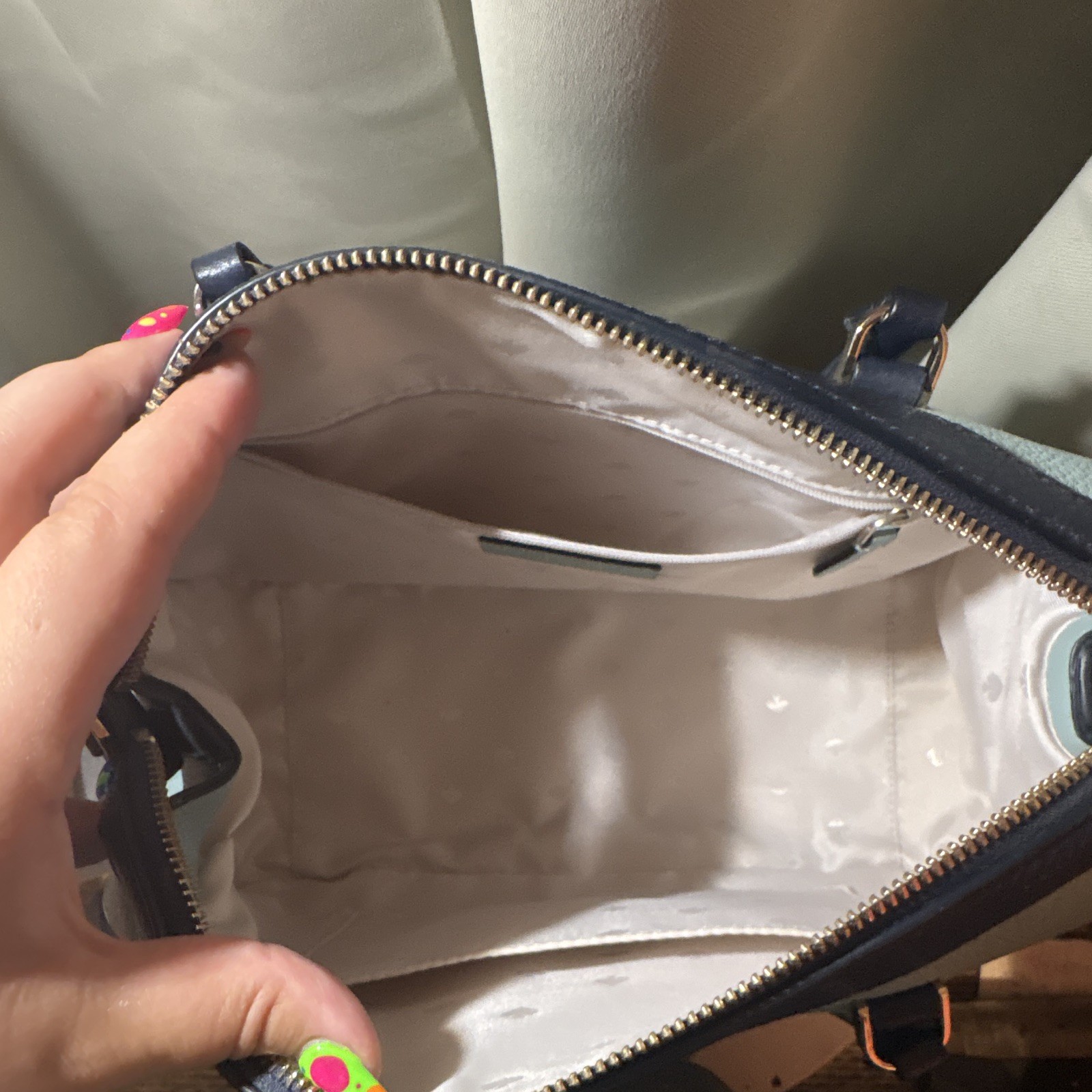 kate spade new york Blue Pebbled Zip Satchel Top Handle, Detachable Strap