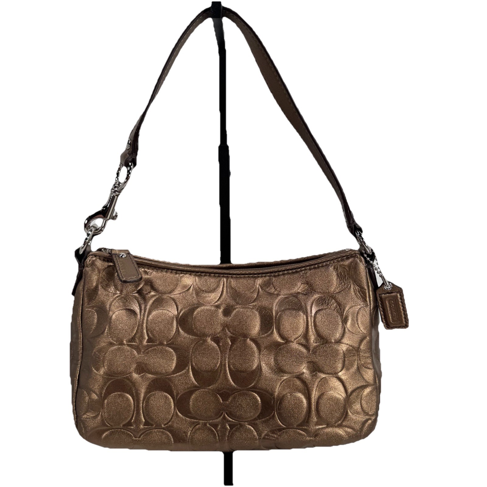 Coach Metallic Bronze Embossed Mini Top Handle Bag Purse Y2K