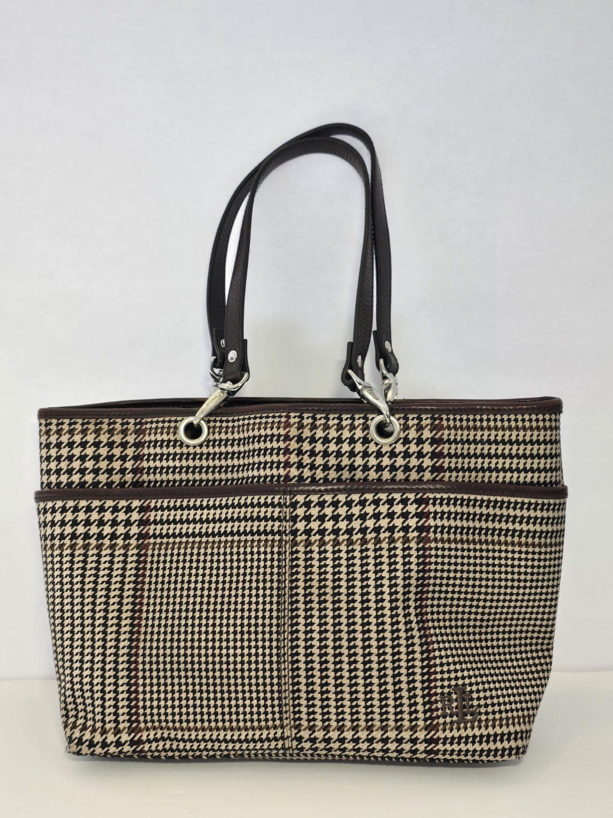 Lauren Ralph Lauren Houndstooth Plaid Brown Bag Handbag Vintage