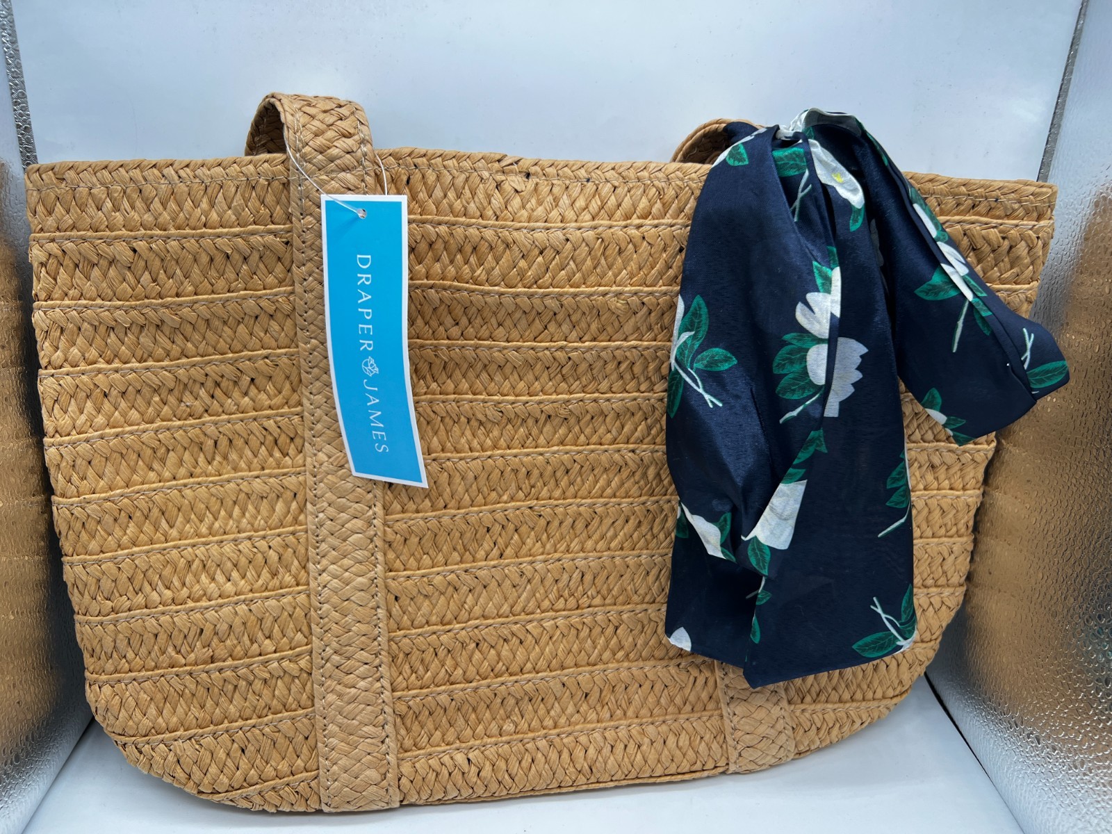 DRAPER JAMES | Everyday Straw Bag with Cute Attached Scarf | NWT!