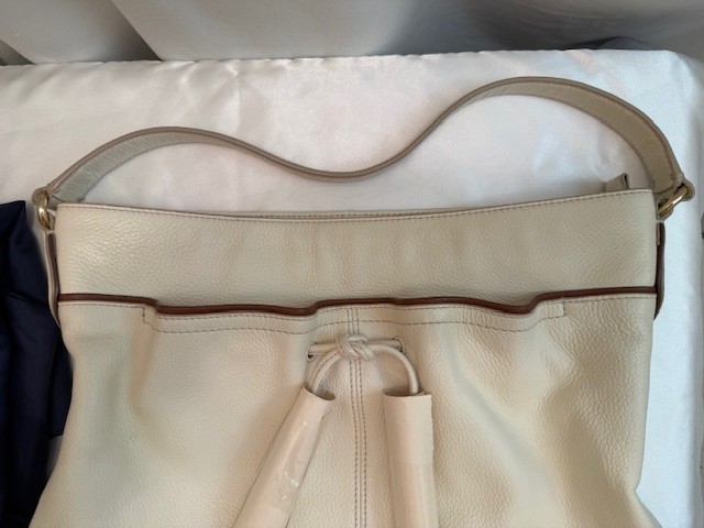 Cole Haan Handbag PEBBLED CREAM/Brown trim LEATHER Shoulder Handbag Purse NWOT