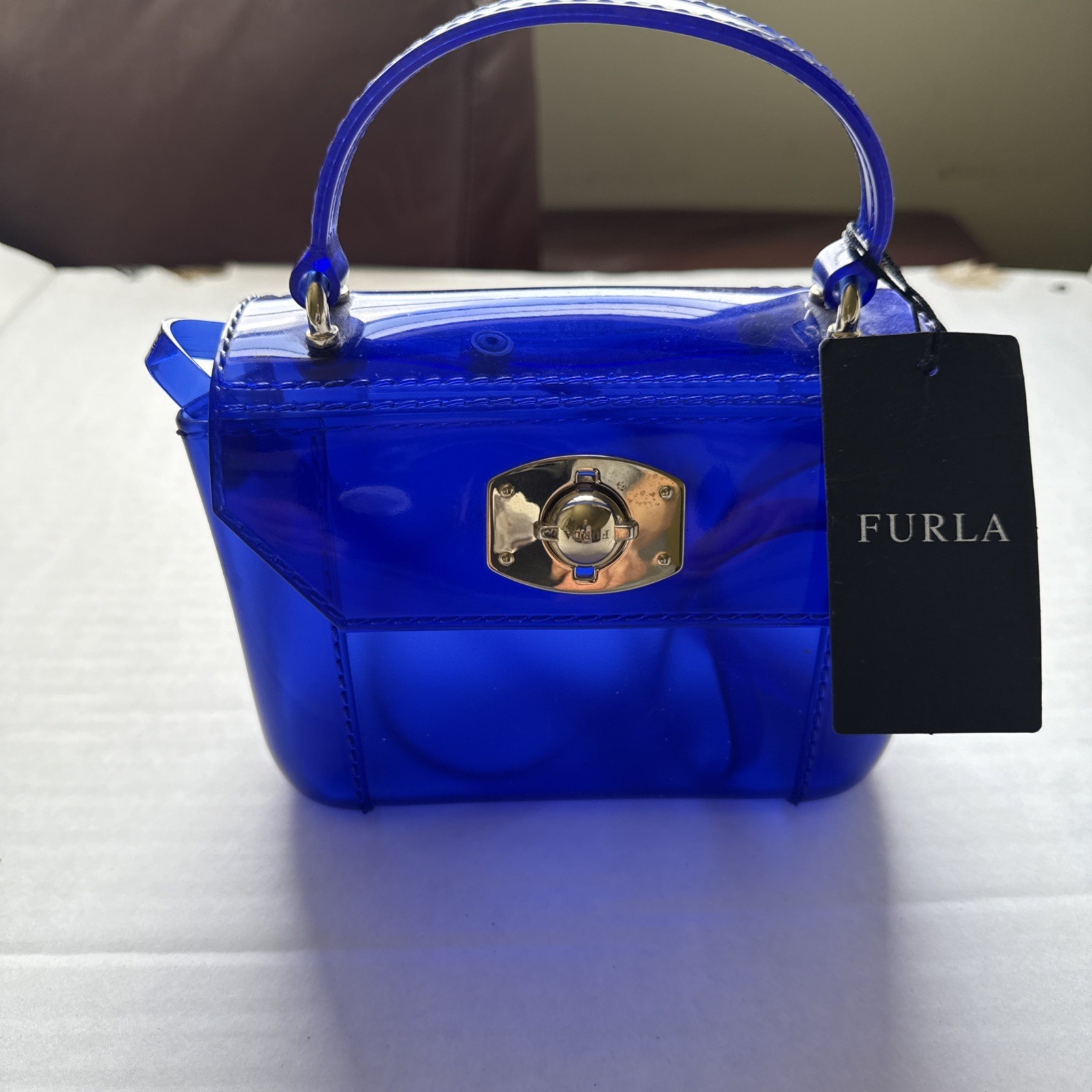 Furla Mini Bon Bon Crossbody Candy Series, Clear Handbag, NWT In Ocean
