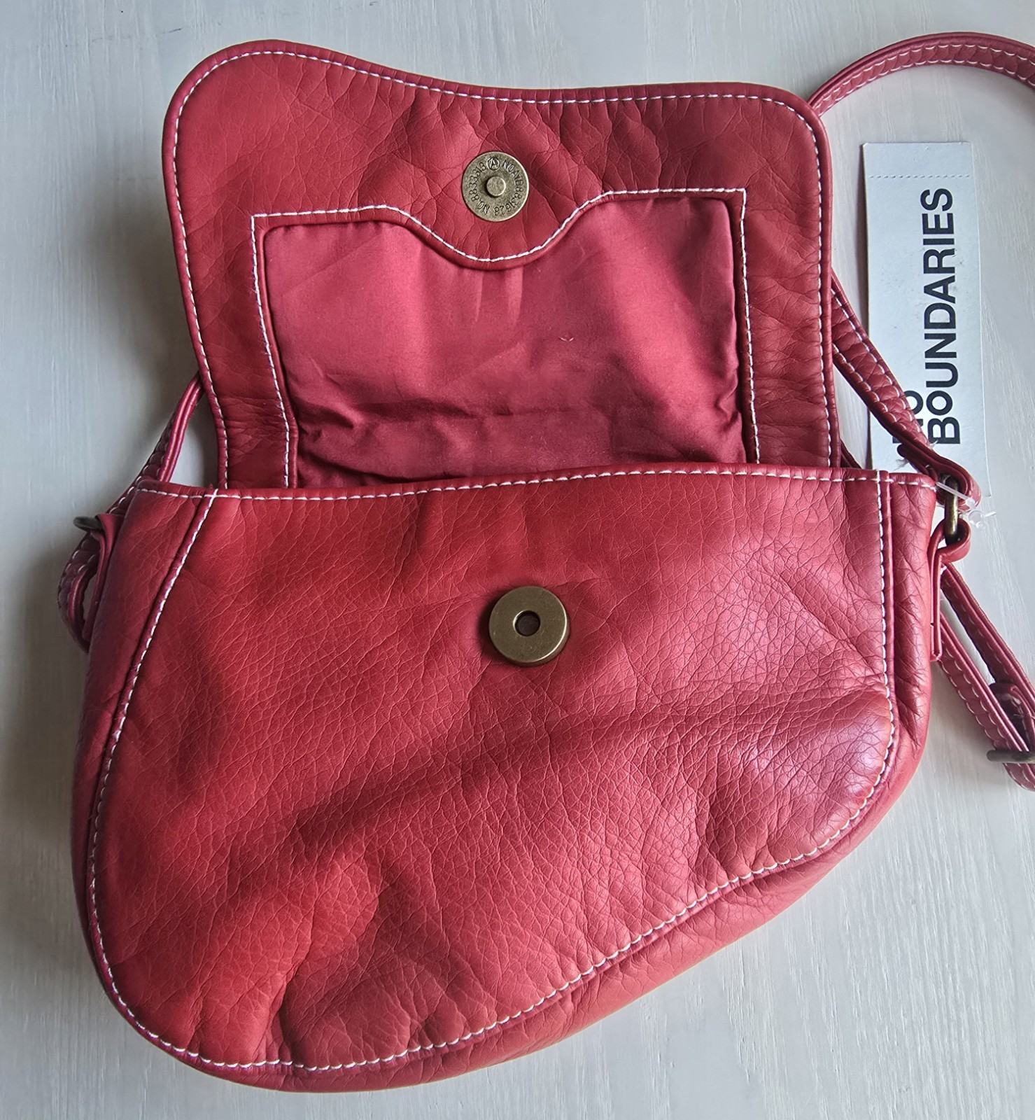 No Boundaries Red Pebbled Shoulder Bag Magnetic Closure Bronze Hardware