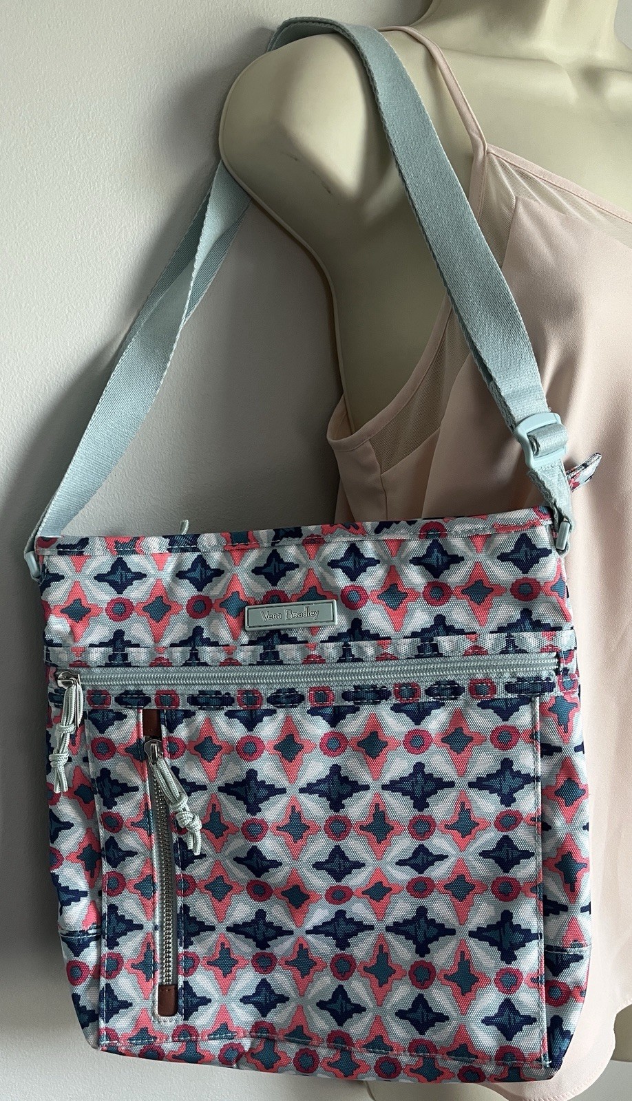 Vera Bradley Lighten Up Travel Ready Teal / Orange Print Cross Body Canvas Purse