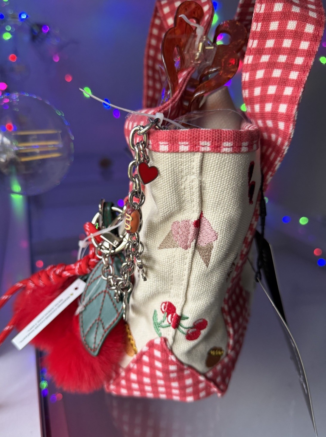 madden girl Red Gingham Icecream Cherry Pretzel Hotdog Heart Sunglasses Tote bag