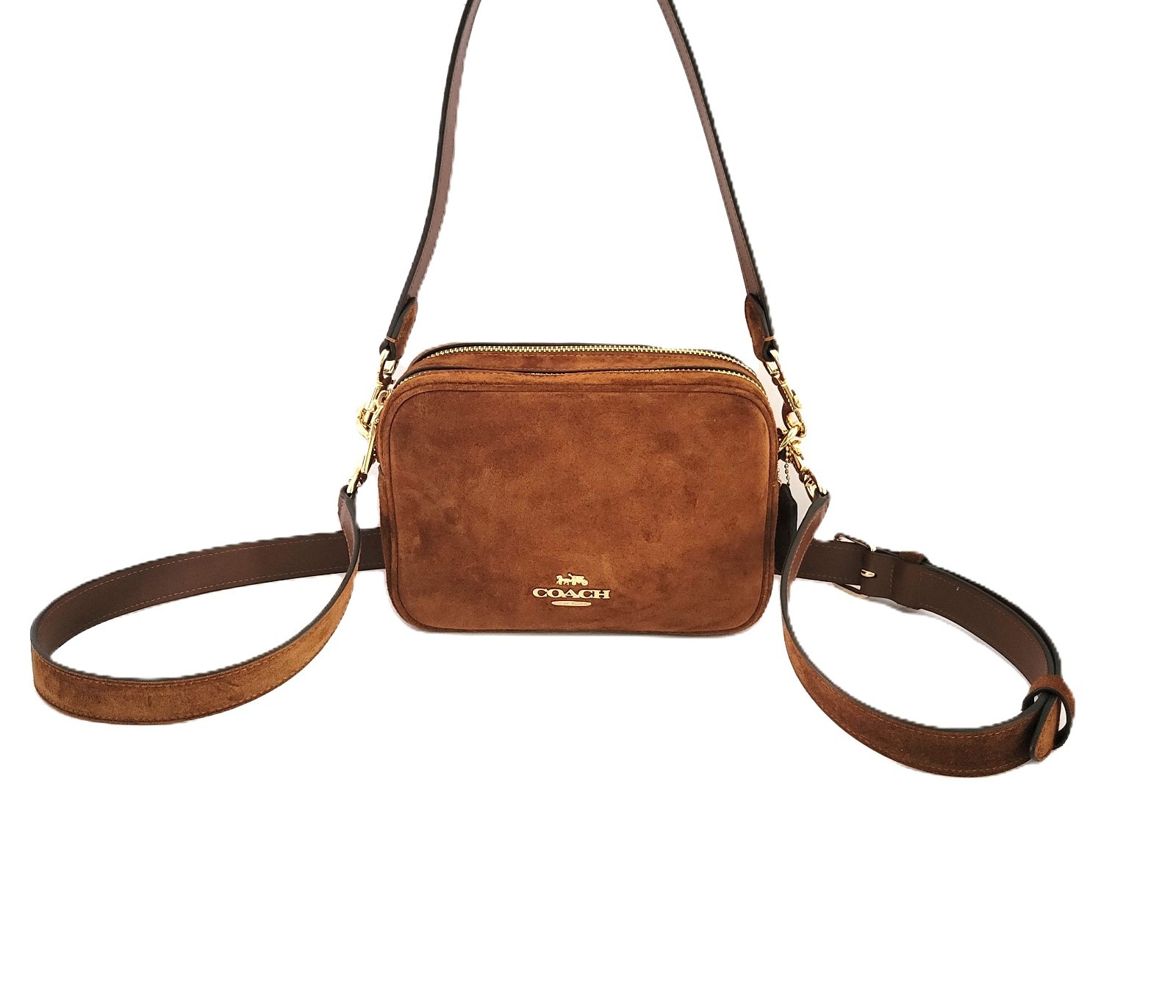 Coach CEN20 Mini Carey Suede Leather Crossbody Bag Handbag Warm Brown