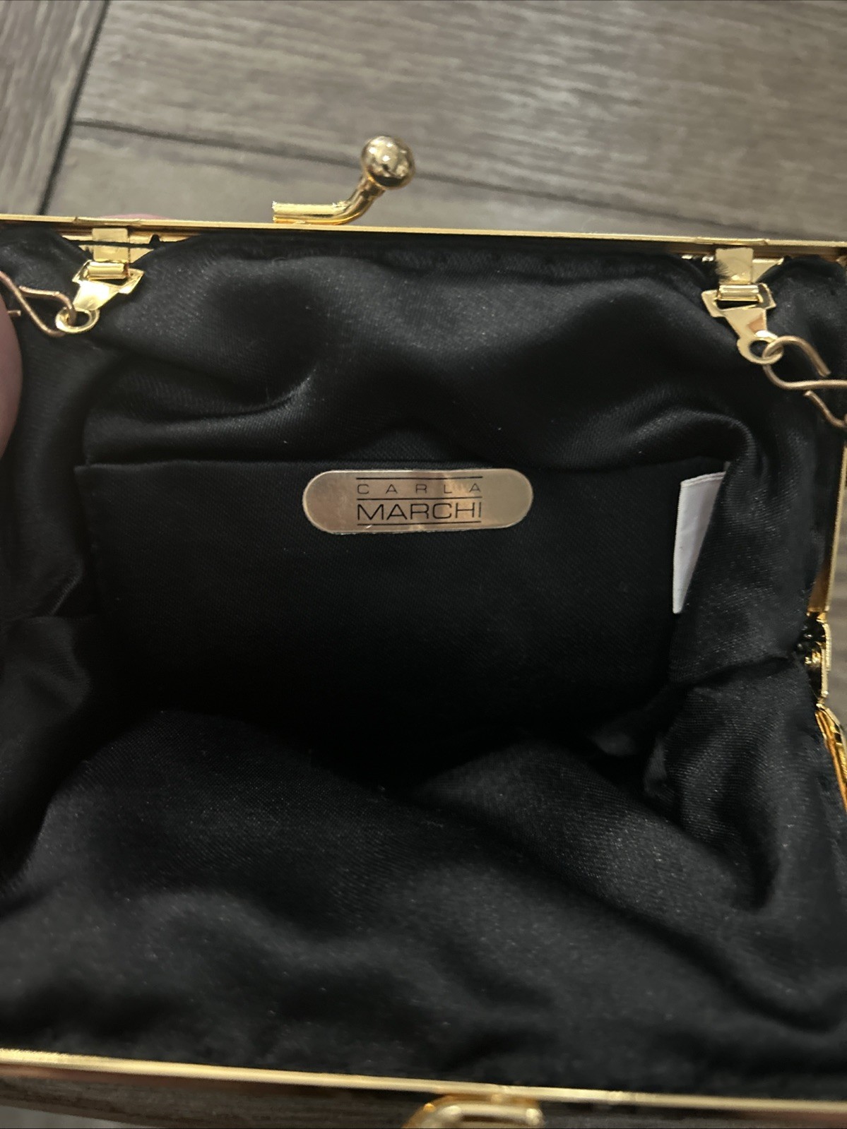 Carla Marchi Black Beaded Clam Shell Evening Bag Long Chain Crossbody Purse
