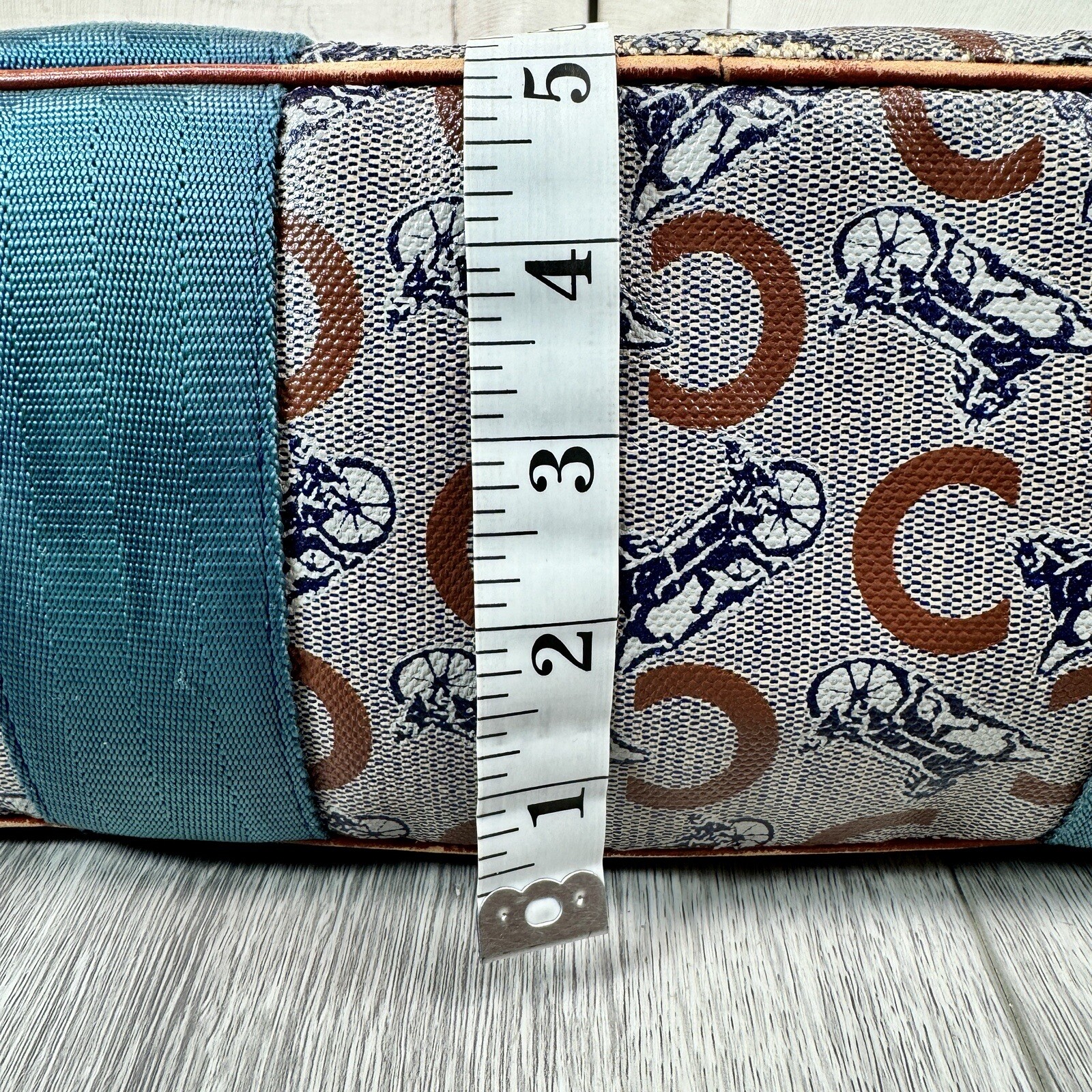 Celine Macadam Pattern Shoulder Bag Tote Authentic Brown Logo Aqua Handles