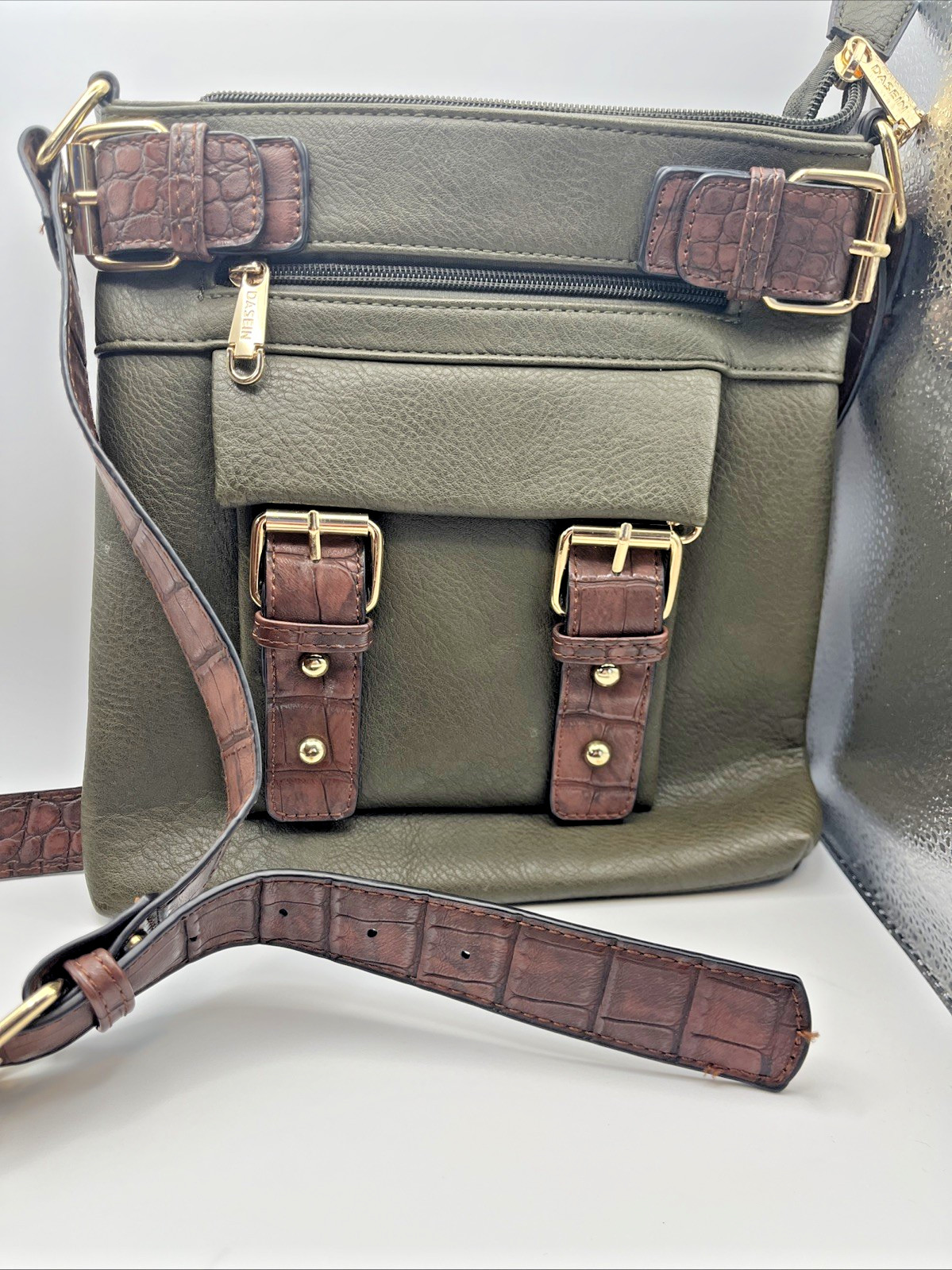 Dasein Women Green Crossbody Faux Leather Messenger Bag Buckle Handbag Purse