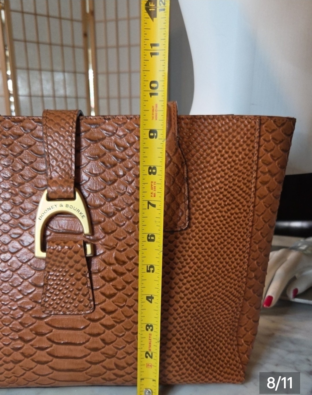 Dooney & Bourke Honey Brown Embossed Leather Hook Clouser / Red Interior