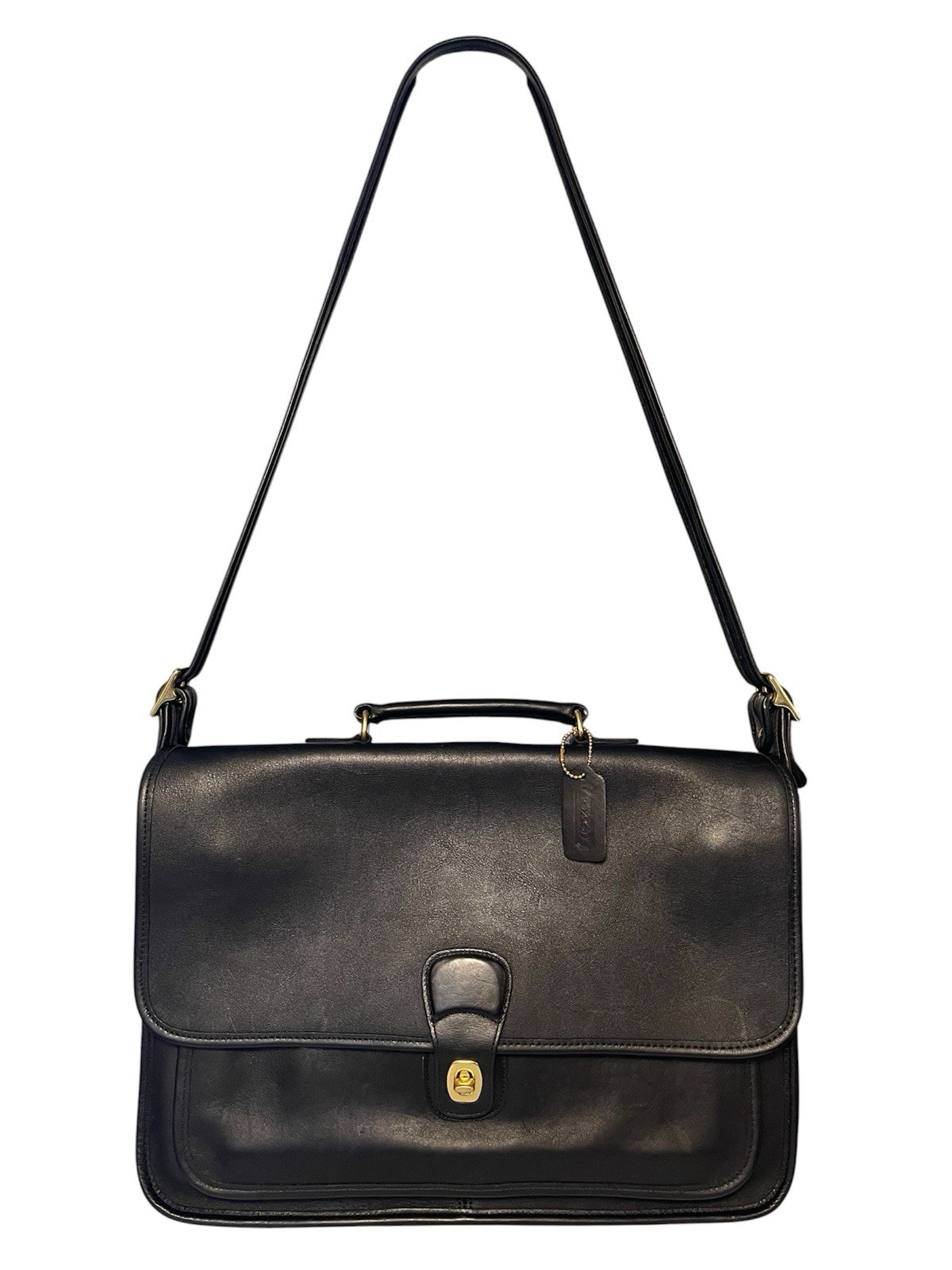 Vtg Coach 5180 Metropolitan Briefcase Messenger Black Bag Brass Turn Lock USA