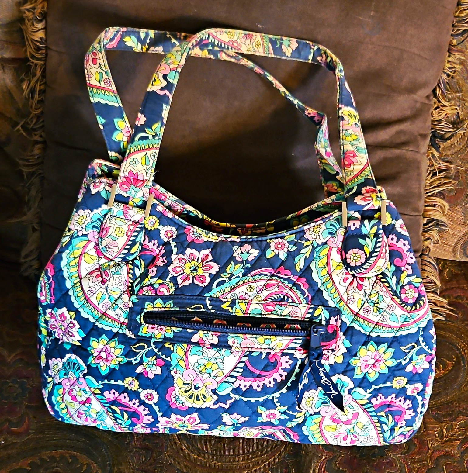 Vera Bradley Womens Multicolor Quilted Paisley Floral Shoulder Bag Zip, Pockets