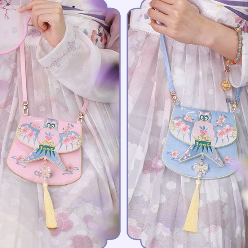 Lady Girl Cute Chinese Ethnic Kite Embroidery Bag Purse Bow Fringe Bead Pendant