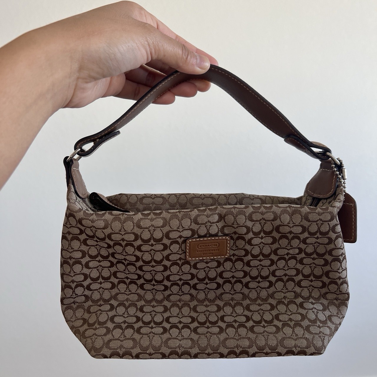 Vintage Y2K Coach Signature Monogram Hobo Shoulder Pouchette Bag Brown/Beige