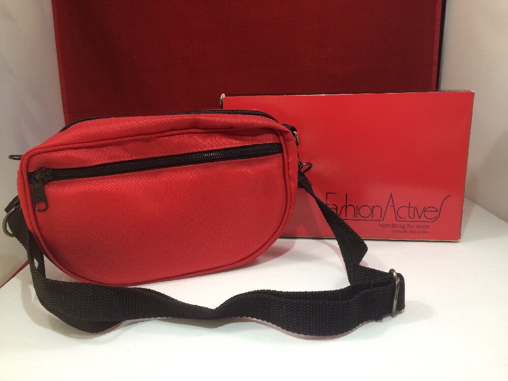 Avon Fashion Actives Handbag red with black Trim Shoulder strap NIB