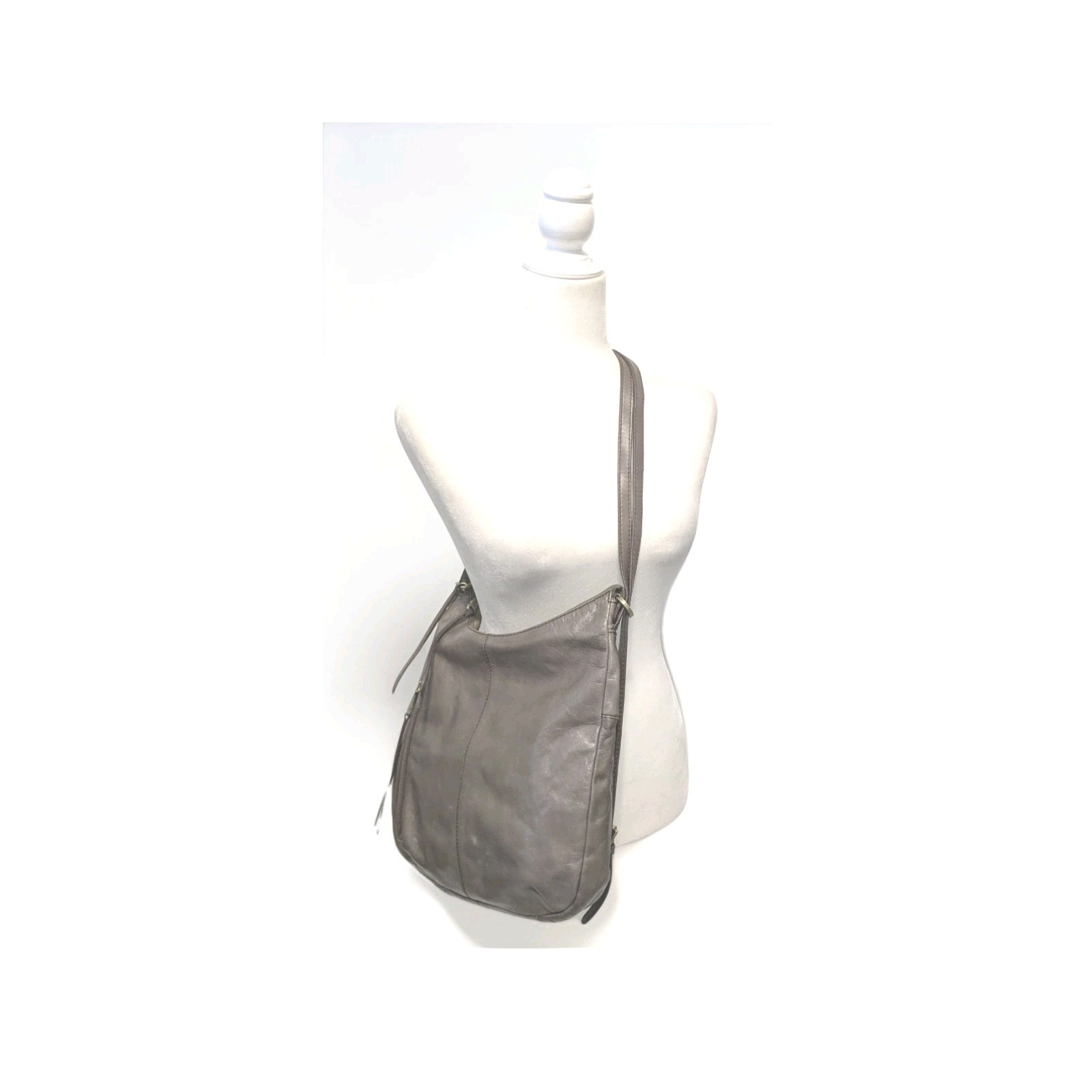 HOBO Mushroom Grey Leather Slouchy Backpack Purse Geek/Nerd Light Academia