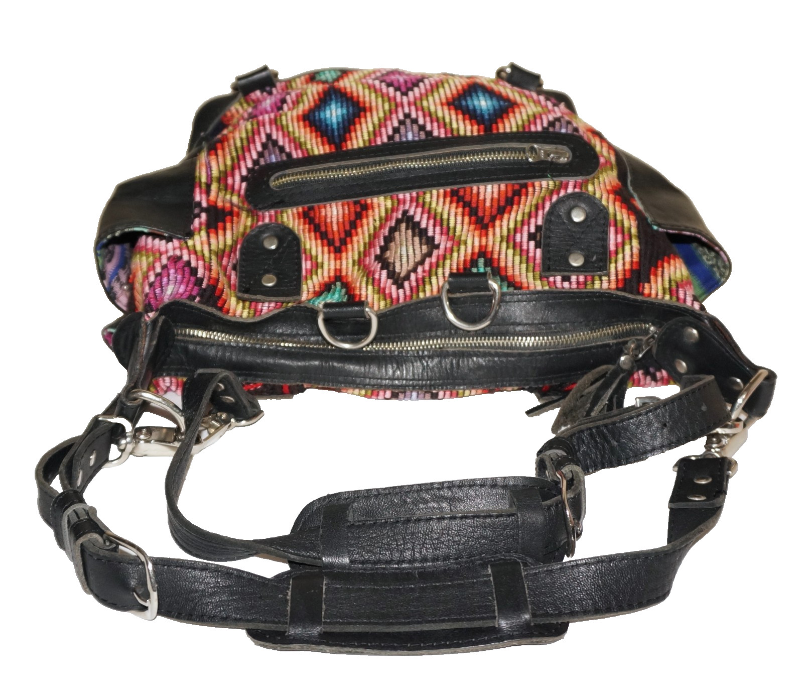 HIPTIPICO Multicolor Textile & Black Leather Slouchy Shoudler Bag 10×12