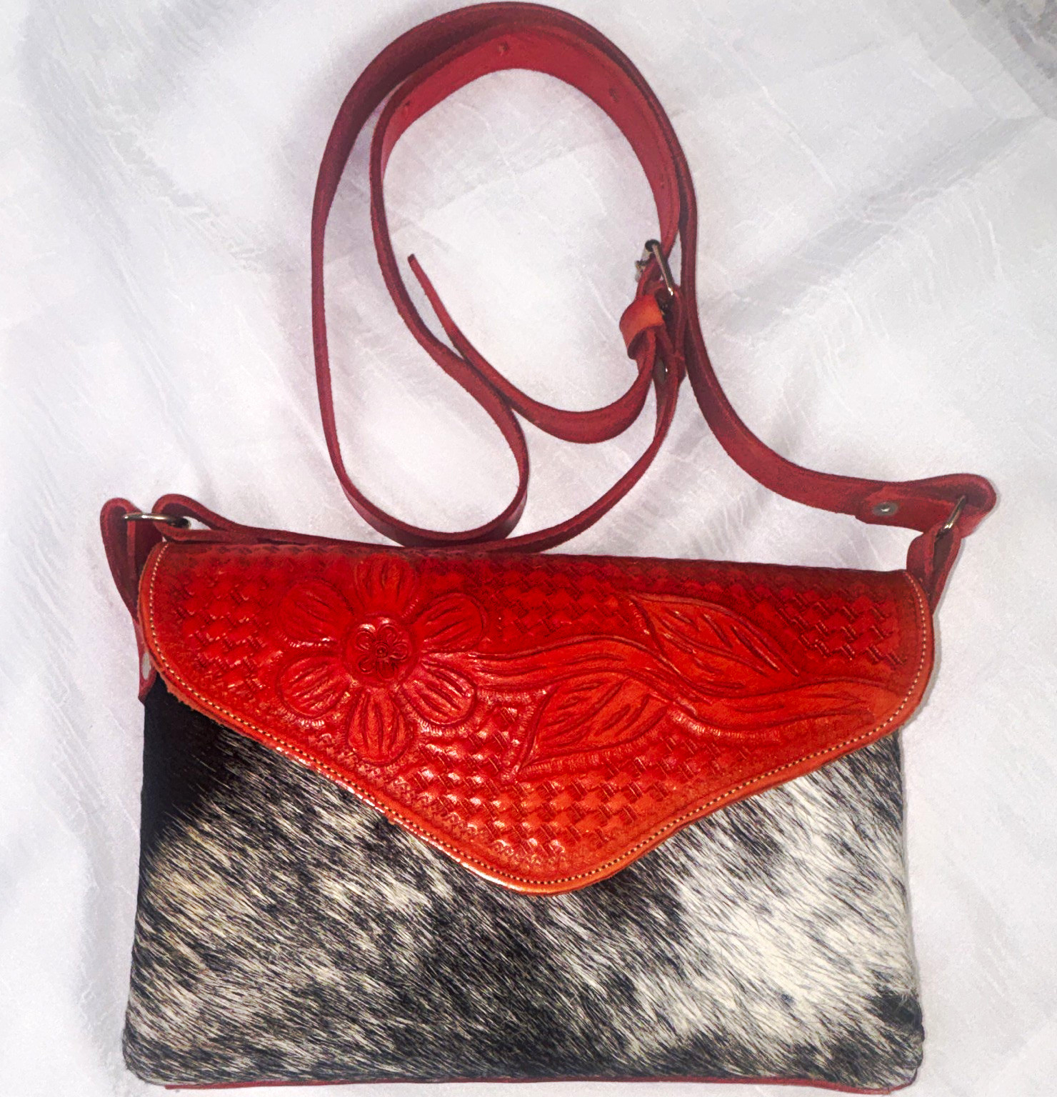 Women’s Brown Calf Hair Animal Print Crossbody Bag, Snap, Adjustable