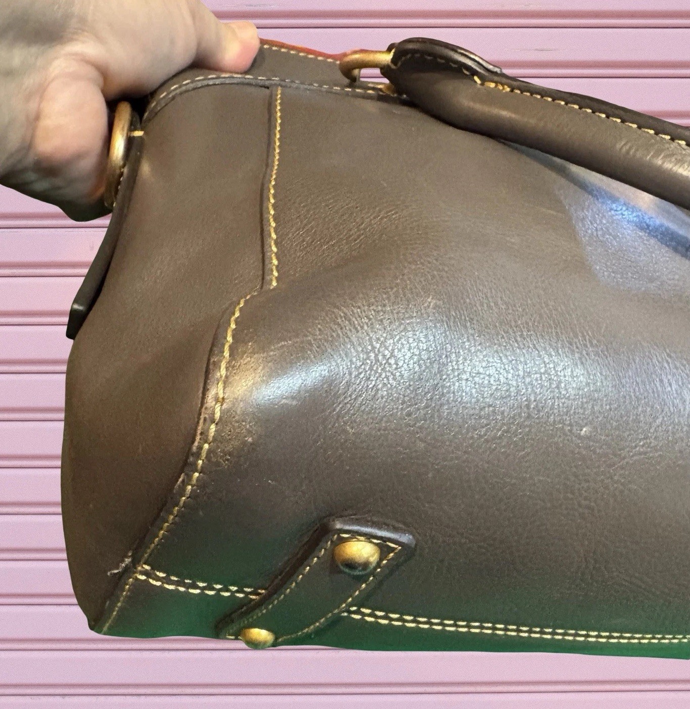 Dooney Bourke Elephant Gray Cameron Florentine Vacchetta Leather Satchel Bag