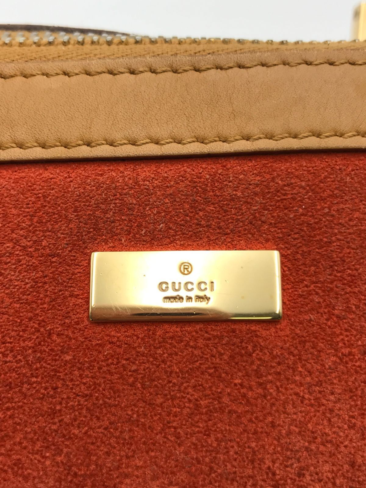 Authentic GUCCI Mini Boston Handbag Suede Leather G Logo Pattern 27.5cm Damaged