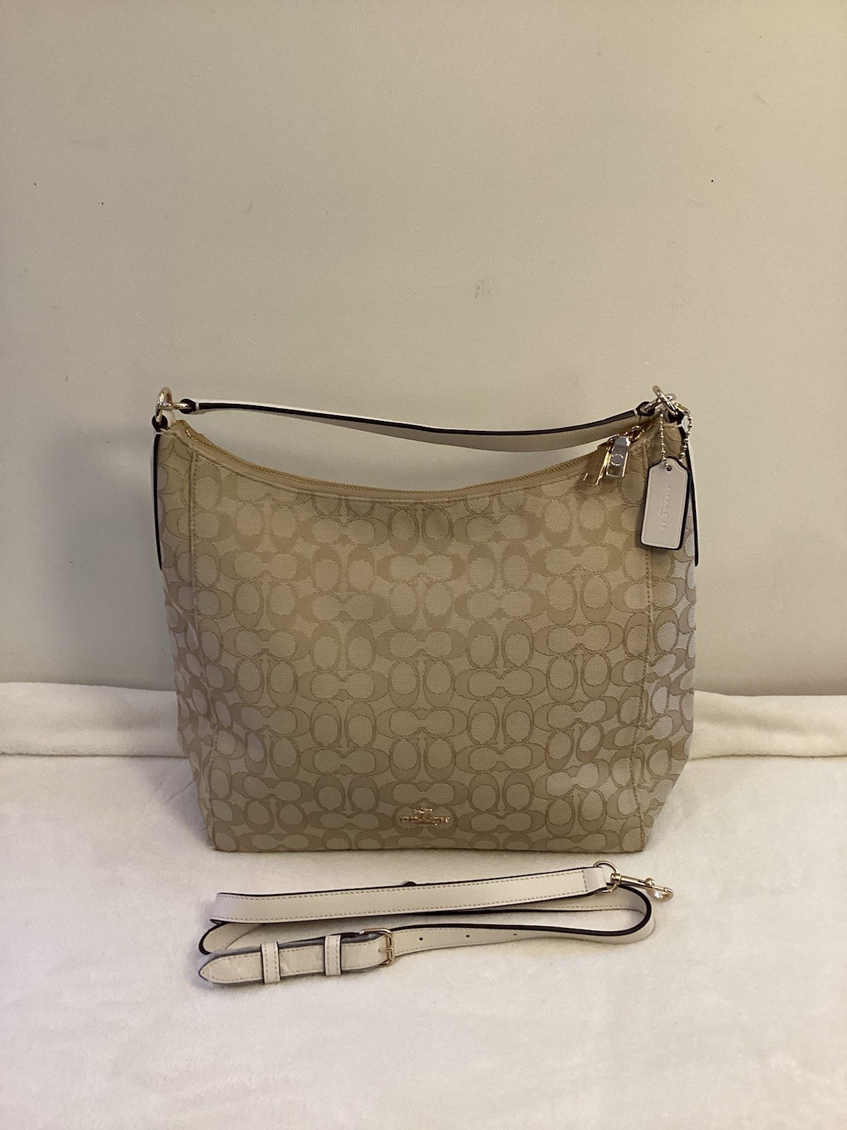 Coach Celeste Hobo Shoulder Bag, Khaki Signature Canvas, Preowned