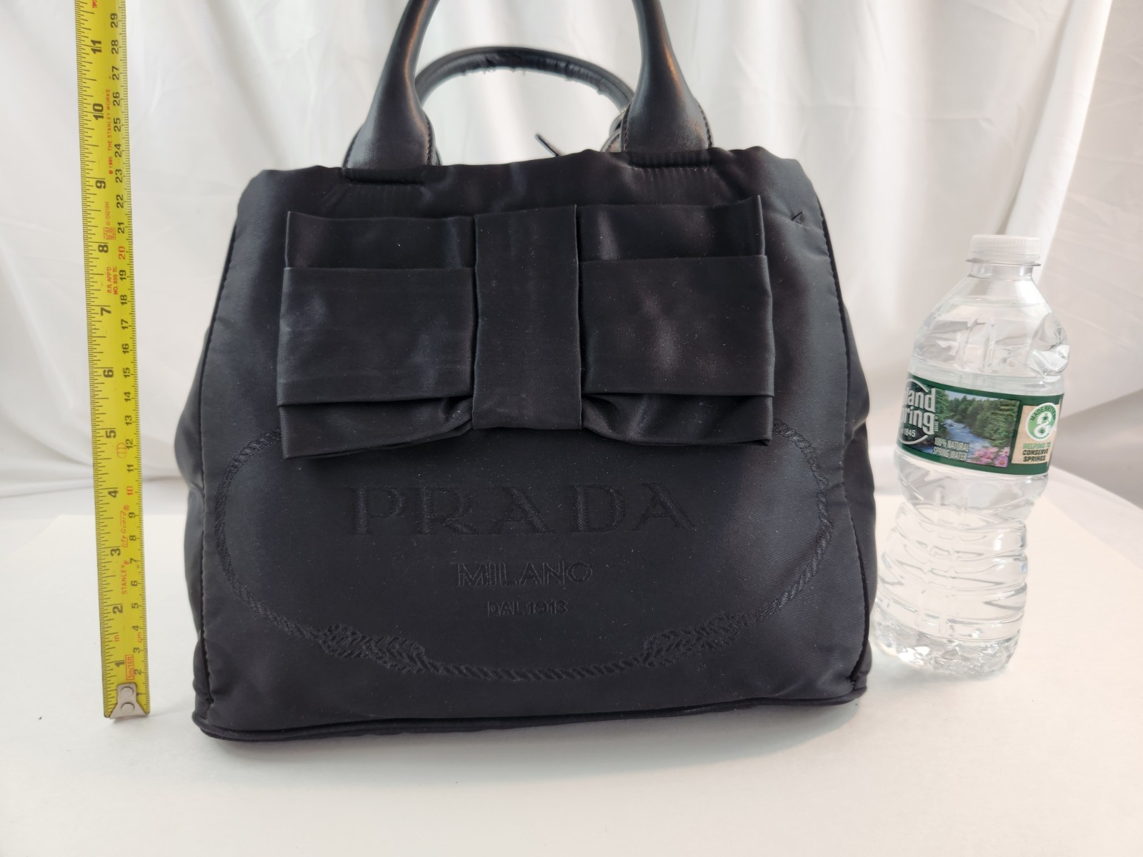 Authentic Prada Milano Ribbon Tessuto Tote Bag Hand Black Handbag Nylon 2way Bow
