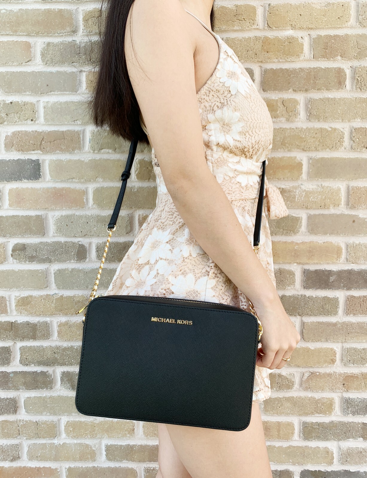 Michael Kors Jet Set East West Large Crossbody Leather PVC Canvas Signature MK