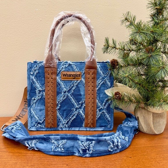 Wrangler Tote Denim Crossbody Purse Southwestern Cowgirl Guitar Strap NWT