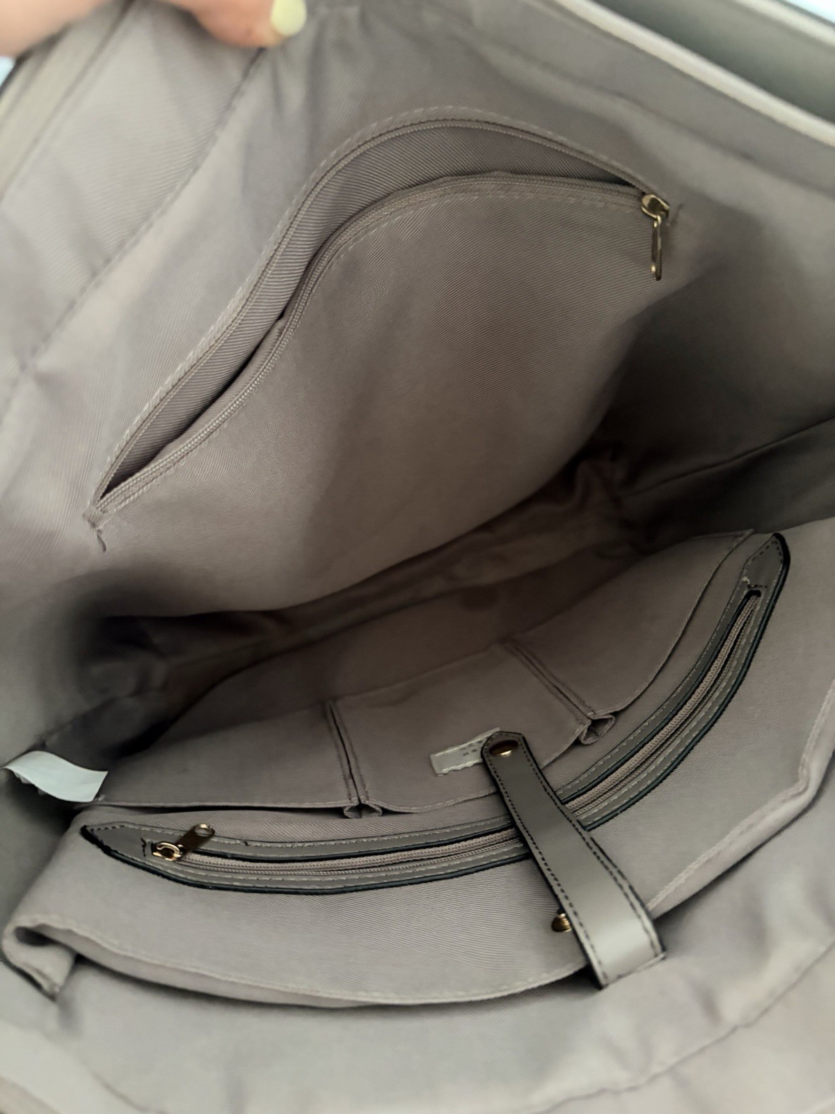A New Day Gray Solid Tote Bag Zip Closure, Inner Pockets, Gold Hardware
