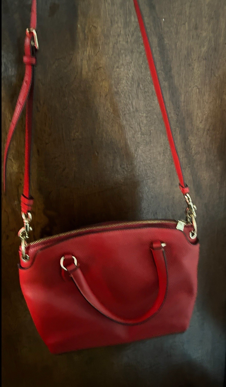 Coach Red Zip Satchel Top Handle Crossbody w/ Detachable Strap, Silver HW