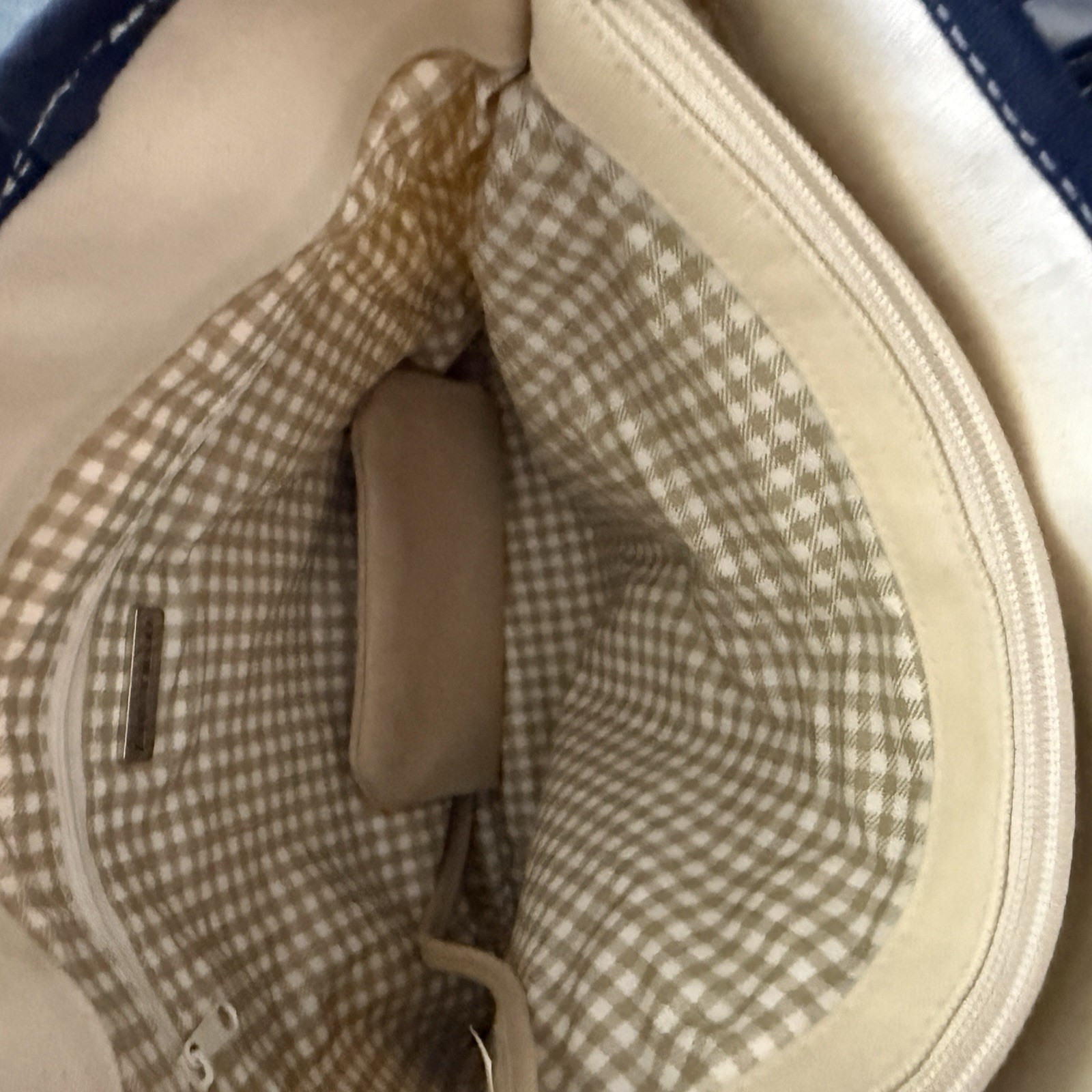 VTG Jennifer Moore Womens Large Tote Bag Canvas Navy Trim Gingham Lined 90s