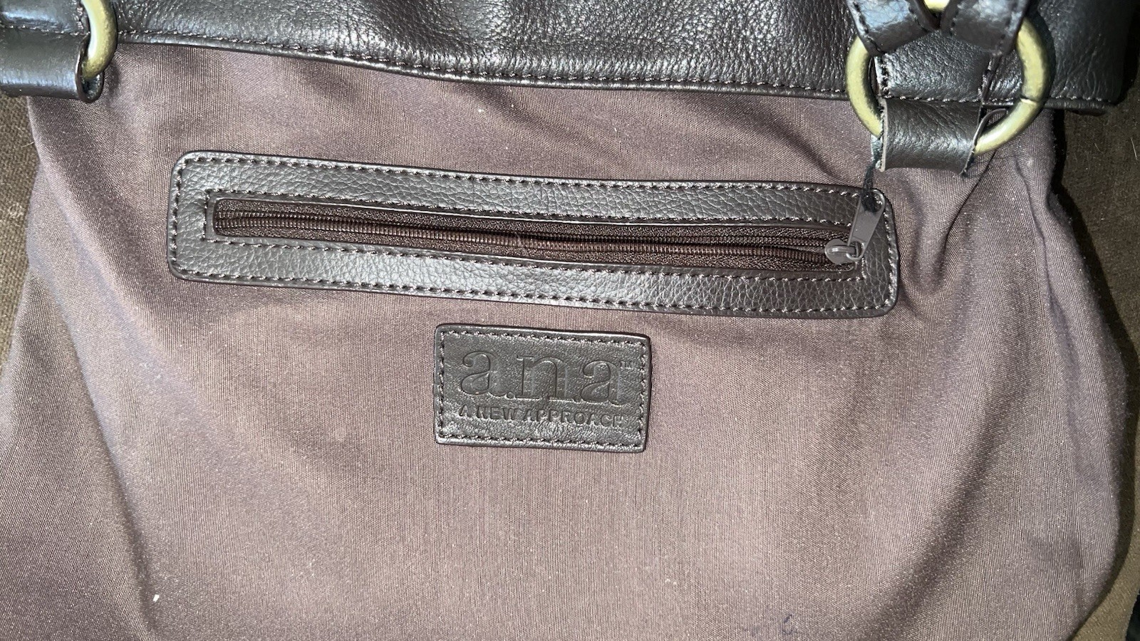 a.n.a New Approach Dark Brown Pebbled Genuine Leather Tote Shoulder Bag Purse