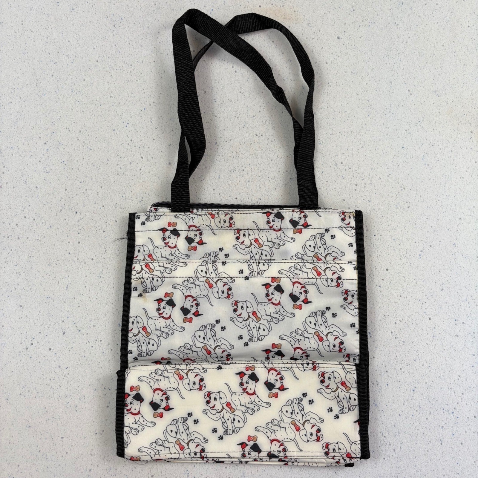 Disney 101 Dalmatians Puppy Print Tote Bag White Black Zippered Pockets Y2K