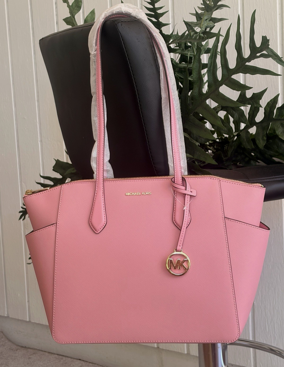 MICHAEL KORS MARILYN MEDIUM LARGE ZIP TOTE SHOULDER BAG MK PINK LEATHER GOLD