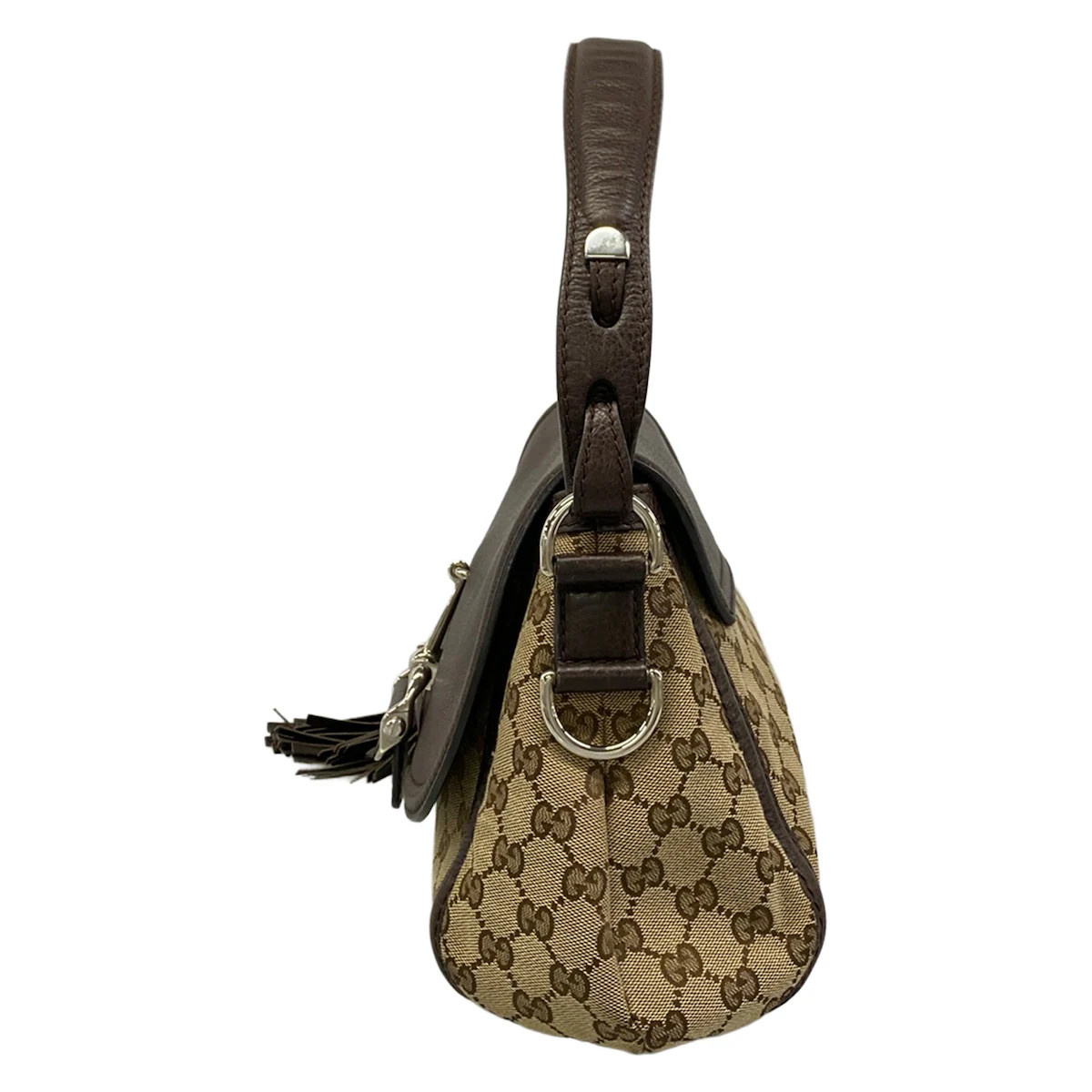 GUCCI GG/Horsebit 240266 Beige Dark Brown Jacquard Leather Shoulder Bag