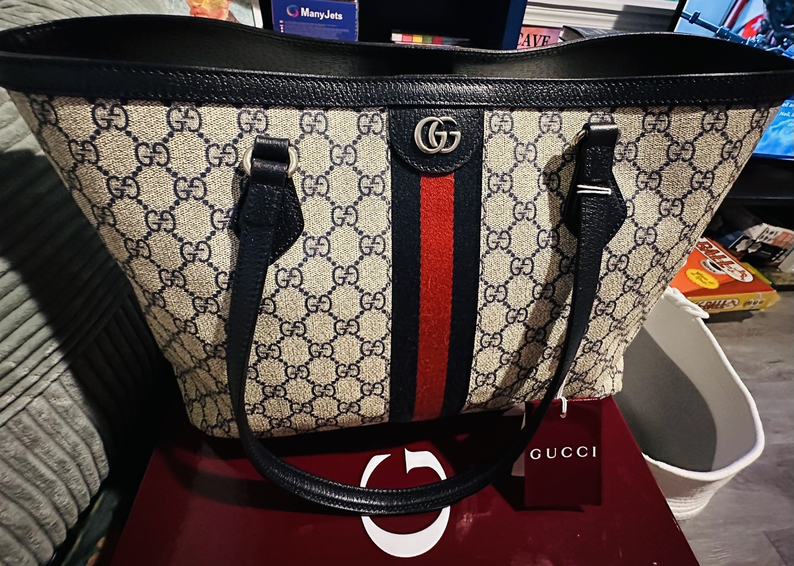 GUCCI Ophidia Large Tote Bag GG Canvas Never Used!