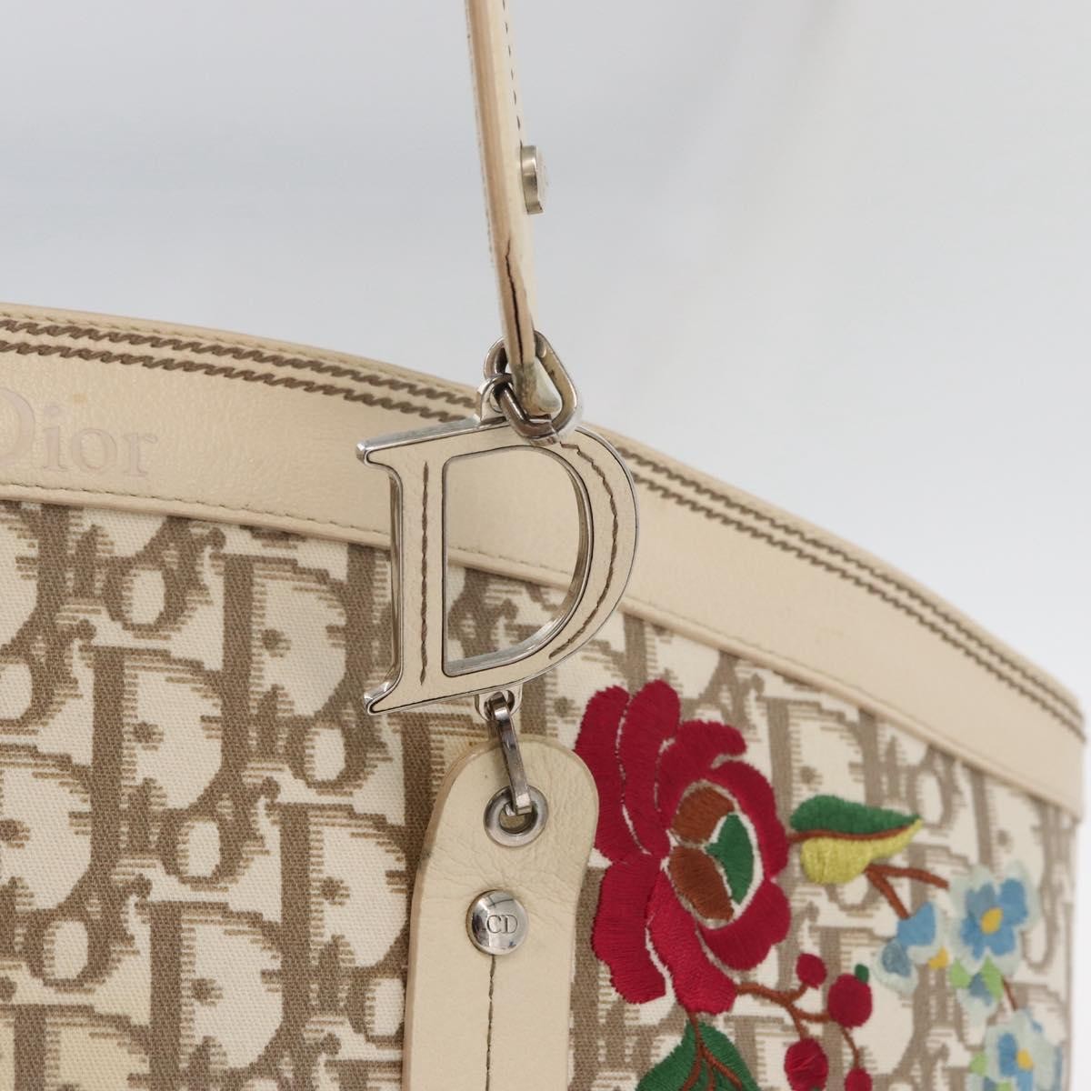 Christian Dior Trotter Canvas Tote Bag Beige Silver Auth 179002A
