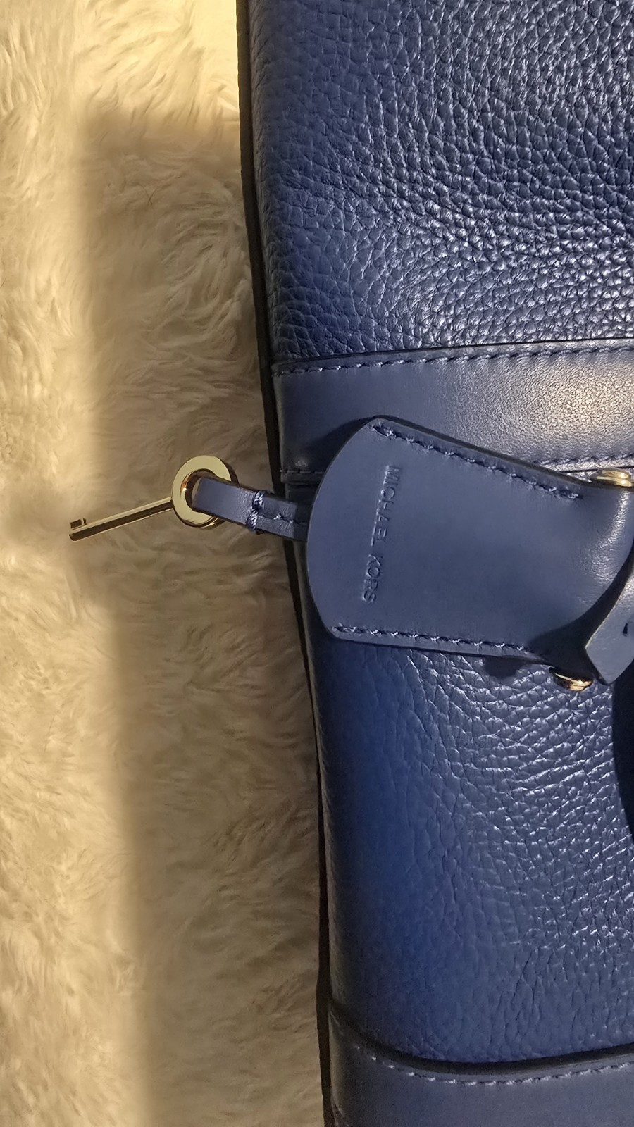 Michael Kors Blue Pebbled Satchel Top Handle Zip Bag w/ Lock & Key & Wallet
