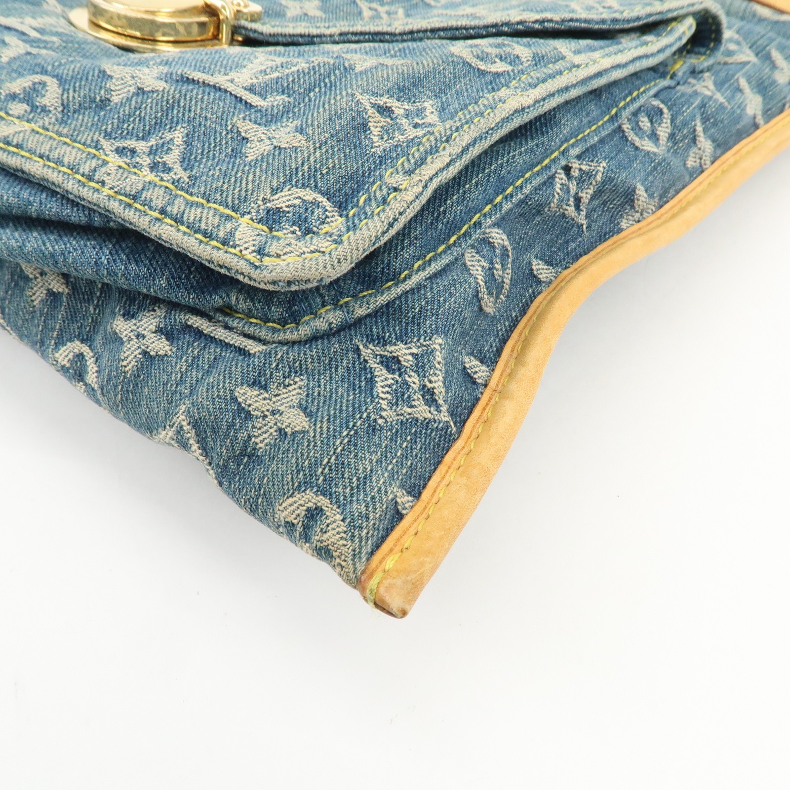 Louis Vuitton Monogram Denim Flat Shopper Tote Bag Blue M95018 Auth Used F/S