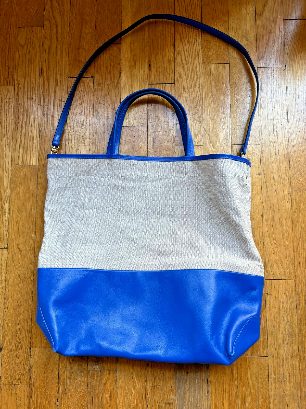 Alice D (made in Italy) blue leather/linen TOTE/Crossbody