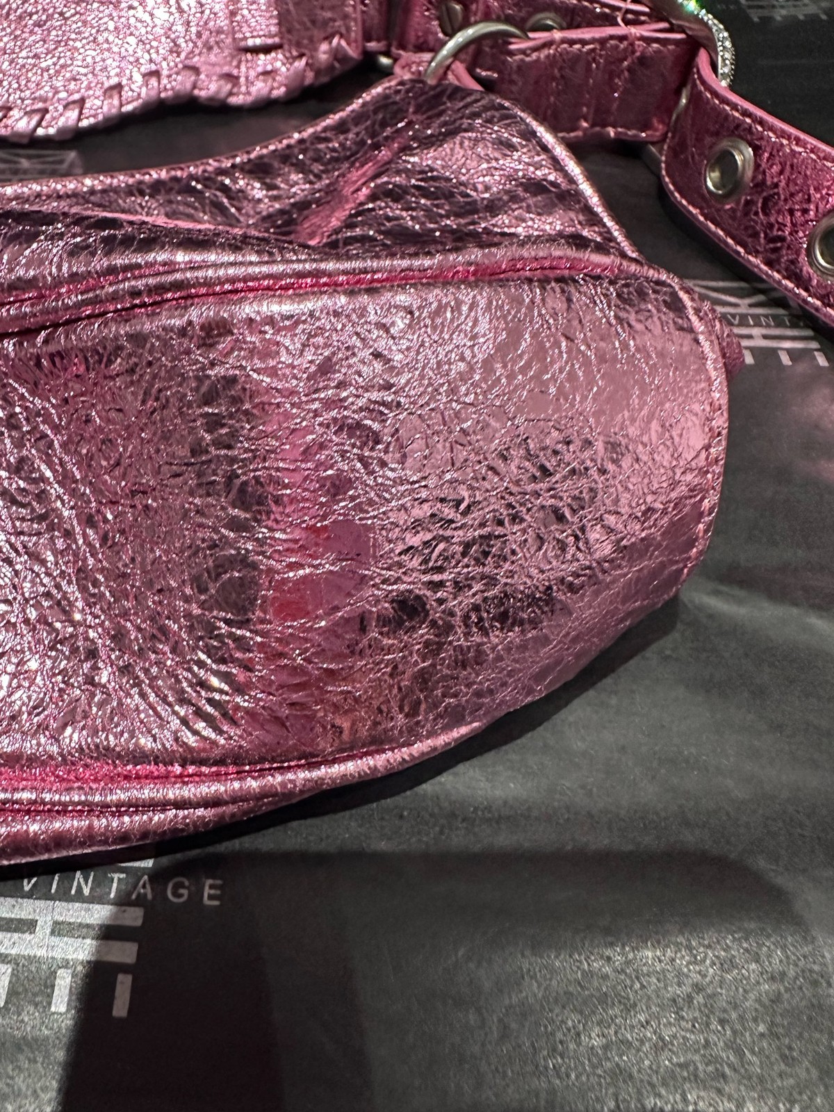 Auth BALENCIAGA Le Cagole Mini Shoulder Bag Pink Metallic Crossbody Bag
