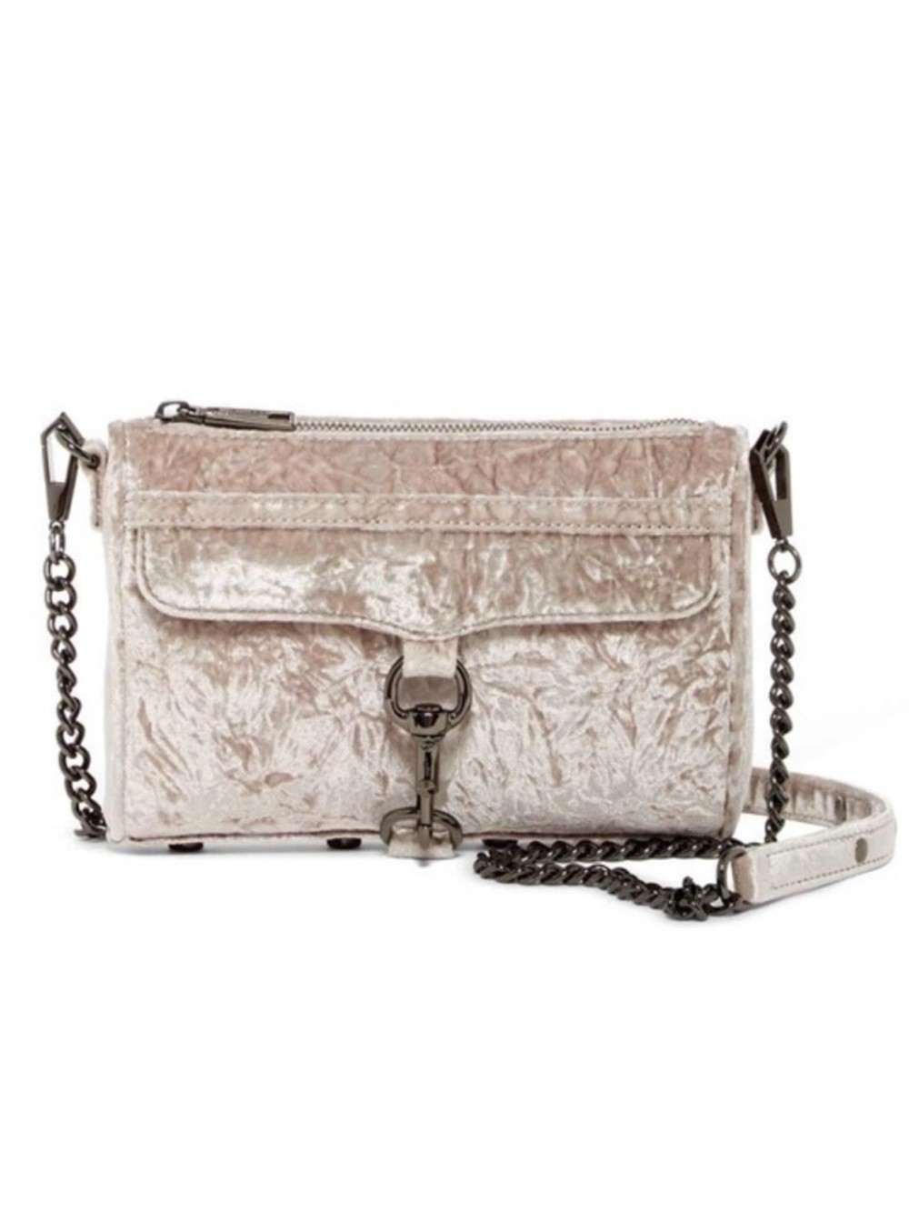Rebecca Minkoff Mini Mac Crushed Velvet Crossbody in Putty