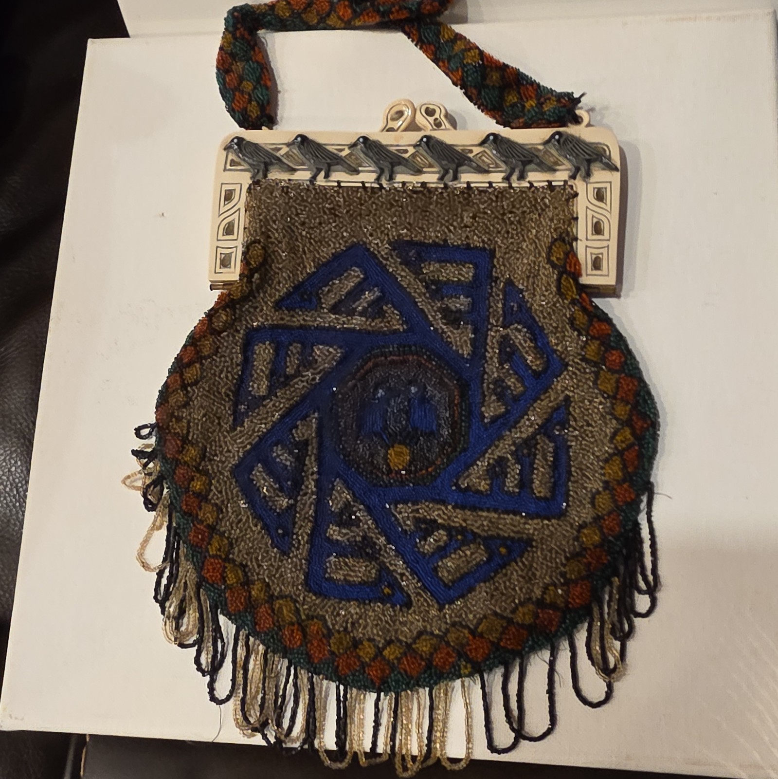 Circa 1920 Art Deco Egyptian Revival Celluloid Evening Bag Collector Quality