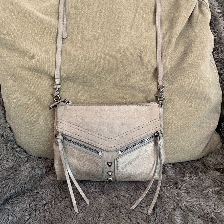 Botkier Women’s Trigger Handbag Purse Distressed Gray Studded Zip Crossbody