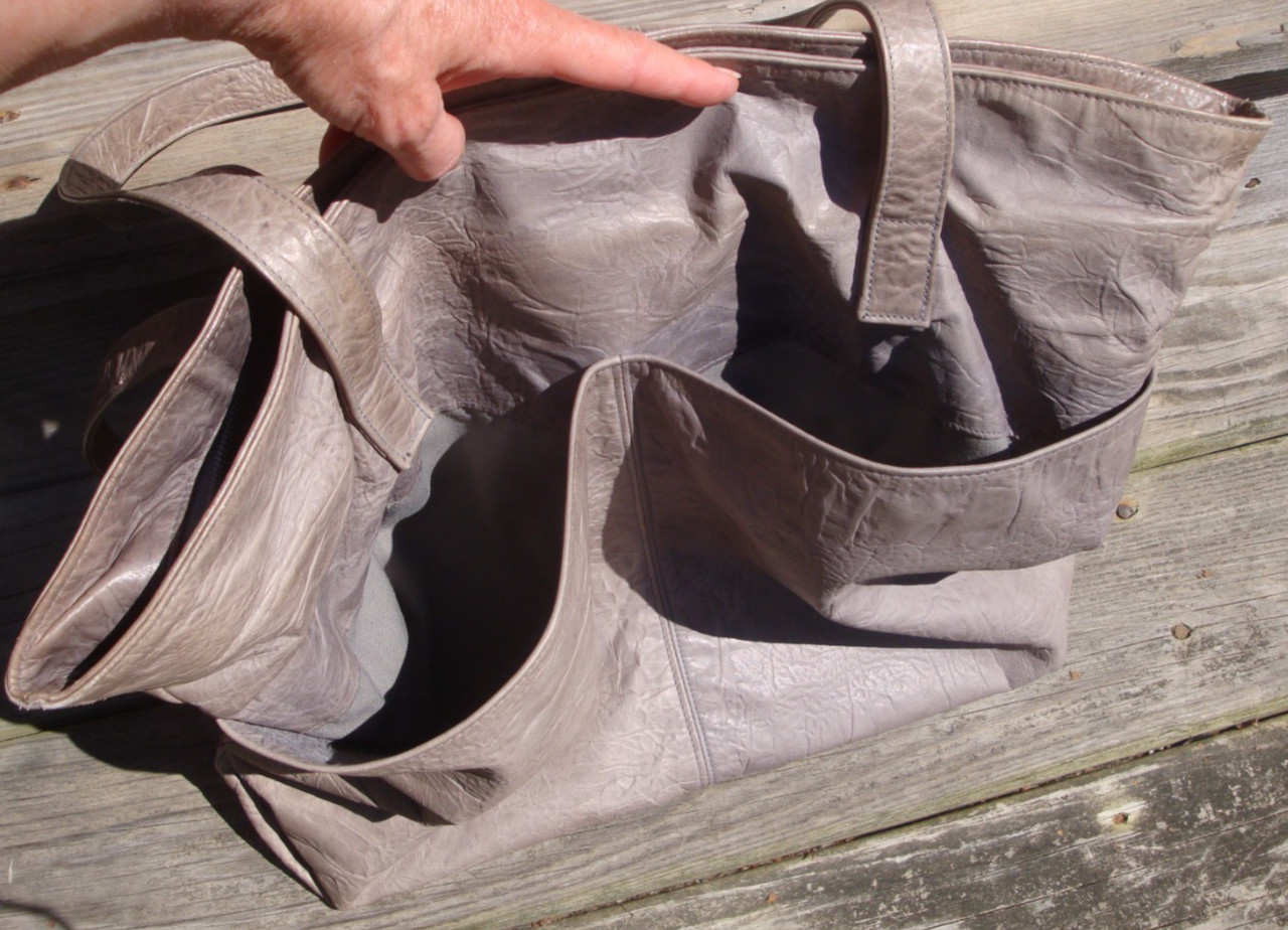 Distressed Gray Leather Tote Boho Hobo Large Slouch Soft Fringe School Carry All