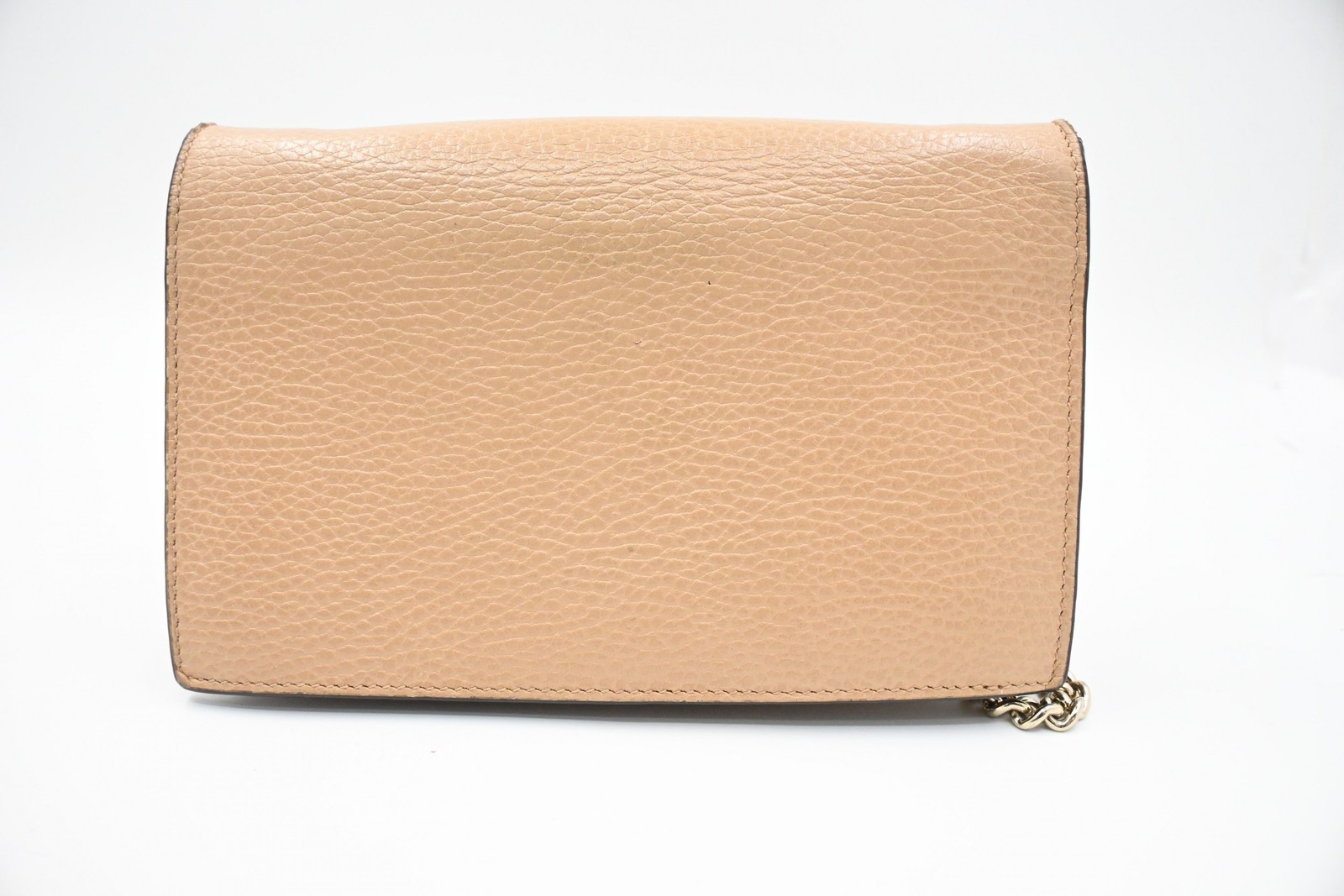 Authentic Gucci Interlocking G Chain Wallet in Beige Leather